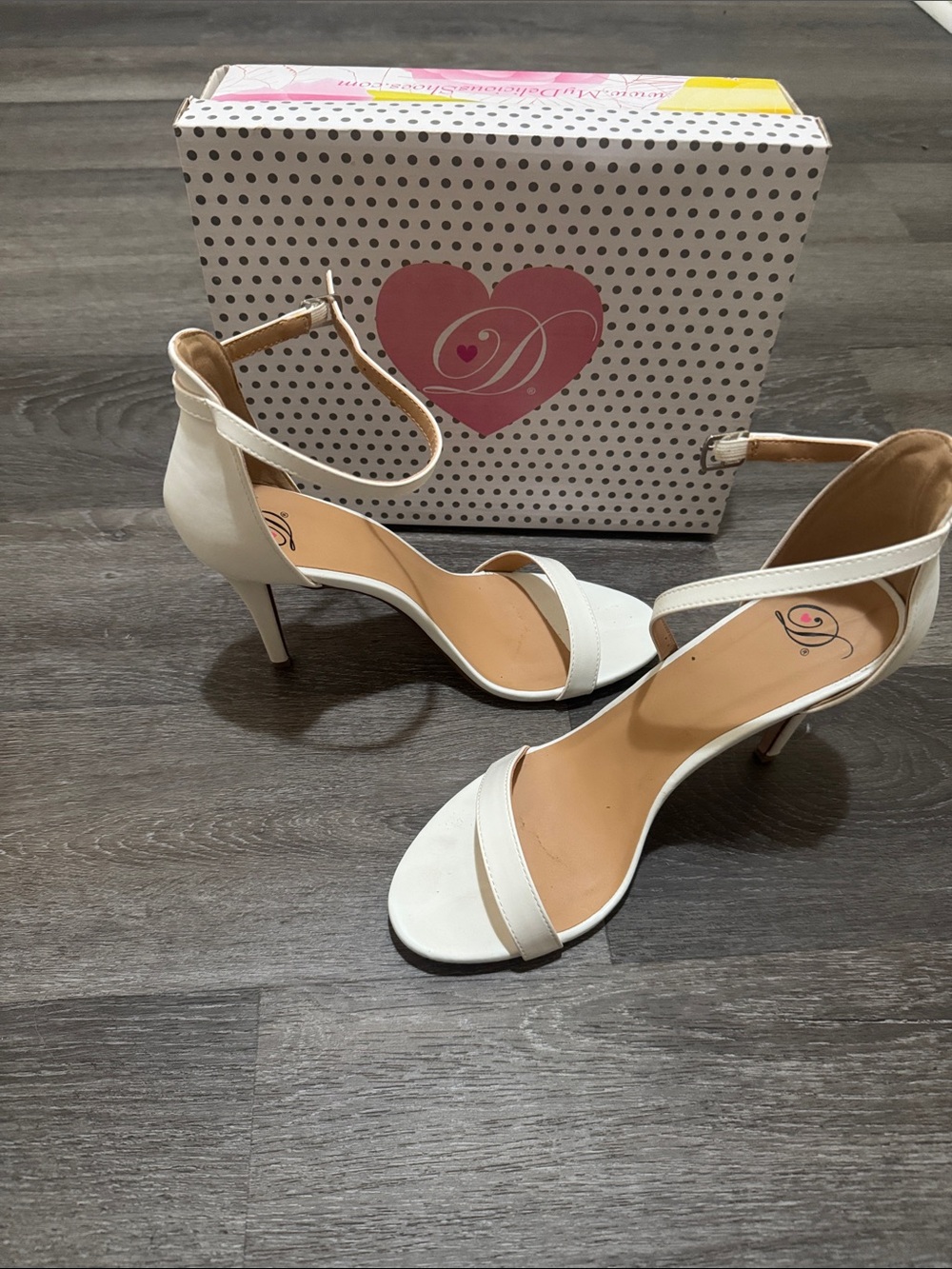 Delicious White Ankle-Strap Heeled Sandals